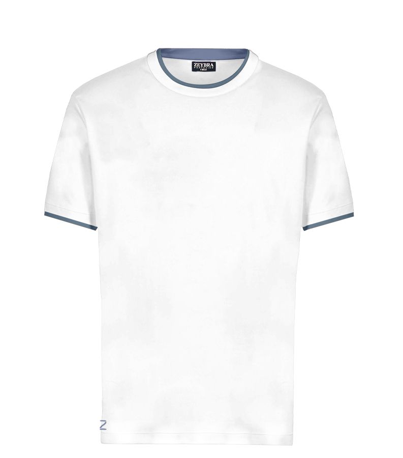 Zeybra T-SHIRT DOPPIO COLLO 100% COTONE BIANCO